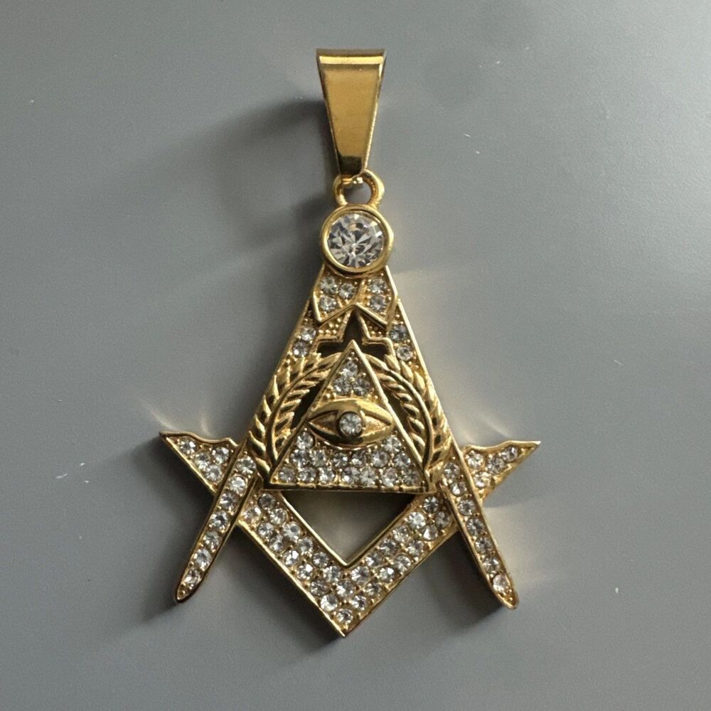 Free Mason Stainless Steel Freemason Symbol Masonic Pendant 24” Chain Gold Plate